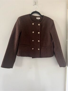 NWT Loft Brown Tweed Bouclé Jacket Blazer Large Petite Cropped Lady Jacket